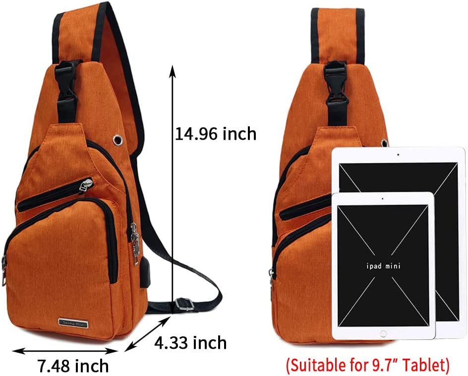 Men Women Sling Backpack Anti Theft Crossbody Shoulder Chest Bag with USB Charging Port Black - Image 3
